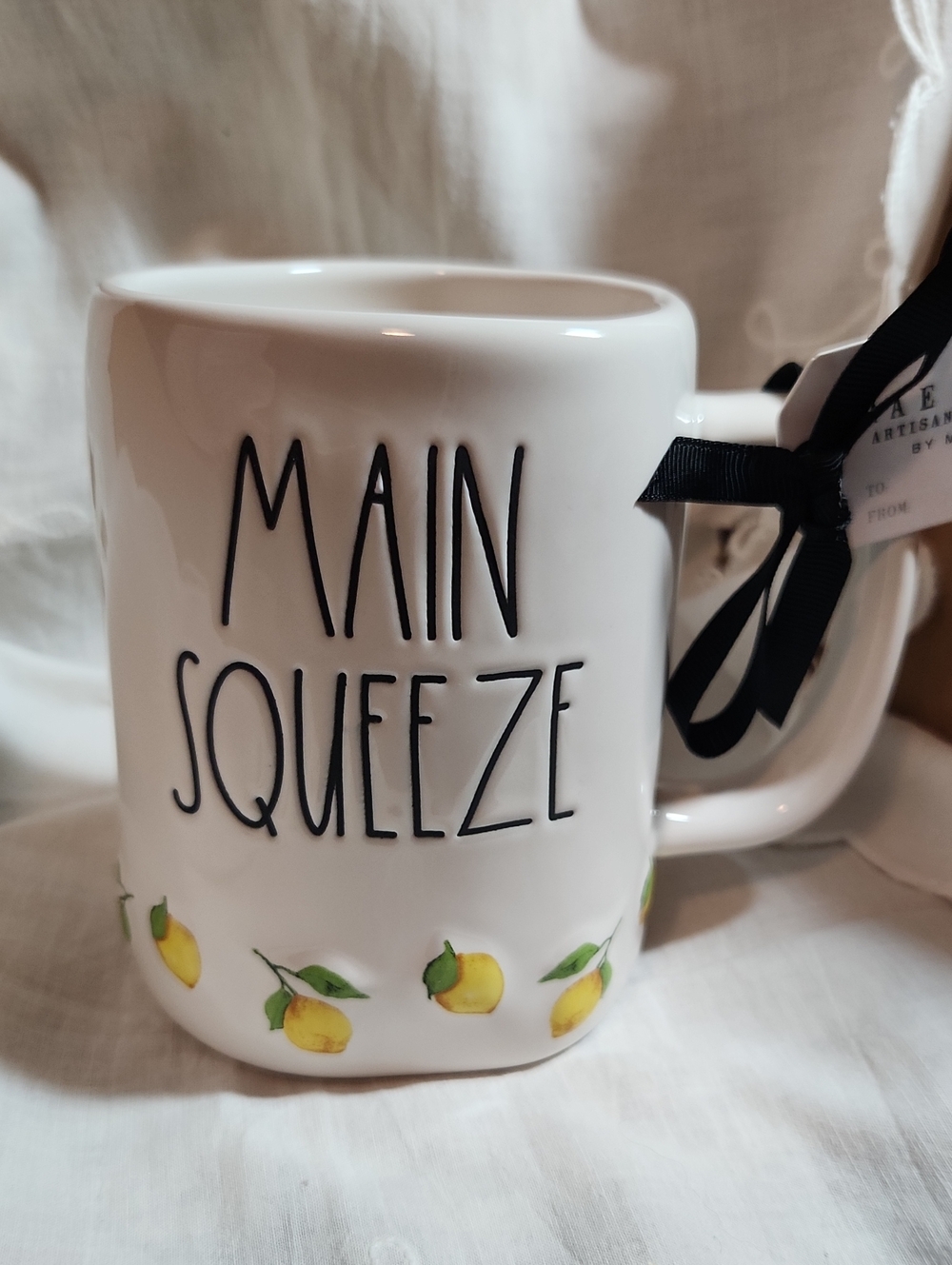 Rae Dunn White Ceramic Mug with Yellow Lemon Accents